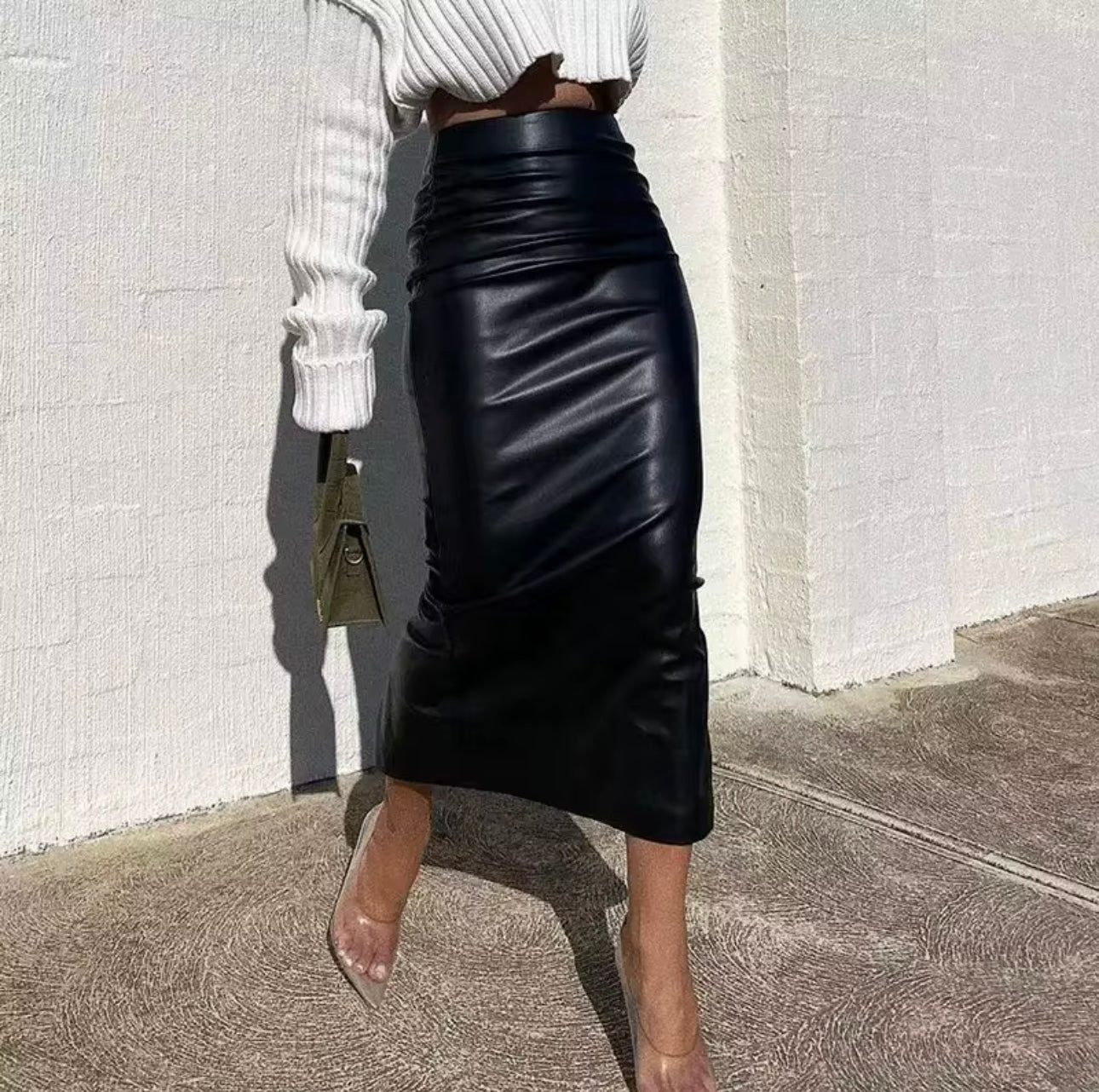 Bleach Proof,Leather Skirt Vintage High Waist