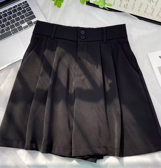 Bleach Proof Shorts Black New High Waist Casual All-match Slimming Wide Leg